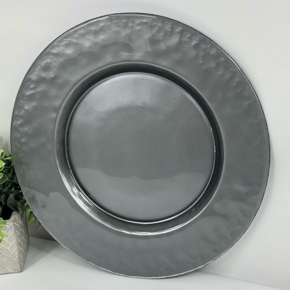 SET of 3 Pcs Pottery Barn 13”Shimmering Gray Tones Hammered Heavy Glass - Picture 2 of 15